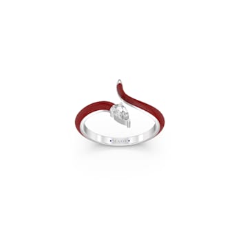Red Enamel and Lab Diamond Ring In Sterling Silver
