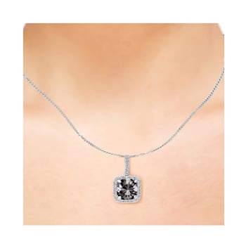 Black Diamond Round White Diamond Halo Pendant With Chain In 14k White
Gold  2.78ctw Cushion Shape