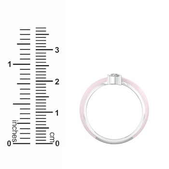 Pink Enamel and Lab Diamond Ring In Sterling Silver