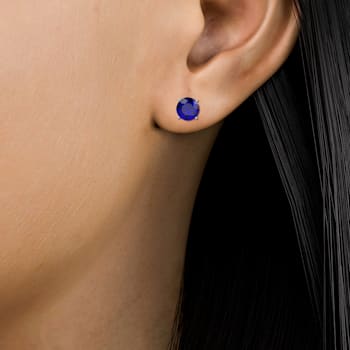 10 Karat White Gold Blue Sapphire Stud Earrings For Women