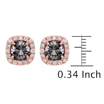Cushion Shape Black Diamond And Round White Diamond Halo Studs In 14k
Rose Gold (2.80 Cttw)