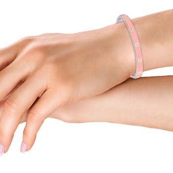 Pink Enamel Bangle Bracelet in 14k Gold Over Sterling Silver 0.6ctw
