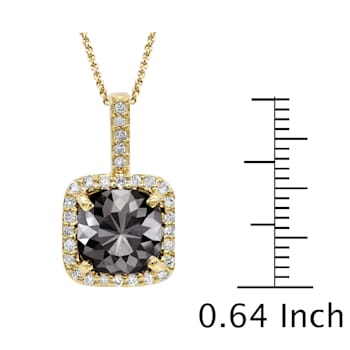 Black Diamond Round White Diamond Halo Pendant With Chain In 14k Yellow
Gold 2.38ctw Cushion Shape