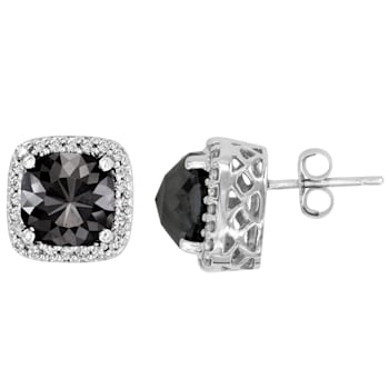 Cushion Shape Black Diamond And Round White Diamond Halo Studs In 14k
White Gold (5.60 Cttw)