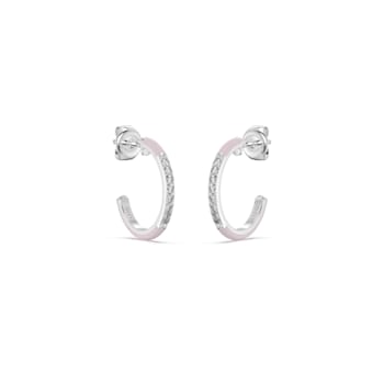 Pink Enamel and Lab Grown Diamonds Hoop Earrings In Sterling Silver