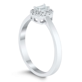 0.25Ct Petite halo Emerald cut ring with Round side stones Lab Grown
Diamond in 14K gold