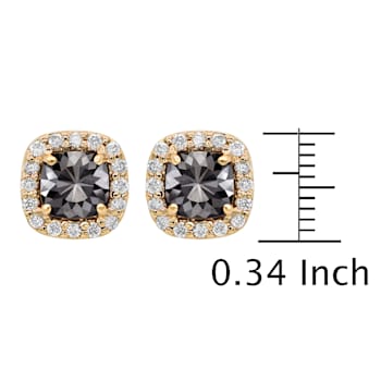 Cushion Shape Black Diamond And Round White Diamond Halo Studs In 14k
Yellow Gold (2.80 Cttw)
