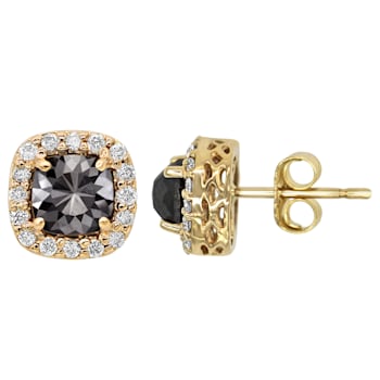 Cushion Shape Black Diamond And Round White Diamond Halo Studs In 14k
Yellow Gold (2.80 Cttw)