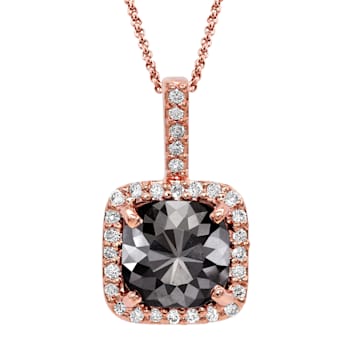 Black Diamond Round White Diamond Halo Pendant With Chain In 14k Rose
Gold 2.78ctw Cushion Shape