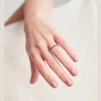 Red Enamel and Lab Diamond Stacking Ring In Sterling Silver