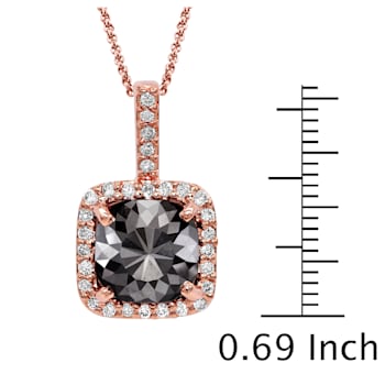 Black Diamond Round White Diamond Halo Pendant With Chain In 14k Rose
Gold 2.78ctw Cushion Shape