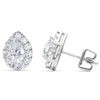 1.00Cttw Center Pear Shaped Lab-Grown Halo Diamond Earrings in 14K White
Gold (F-G, VS-SI, 1 Cttw)
