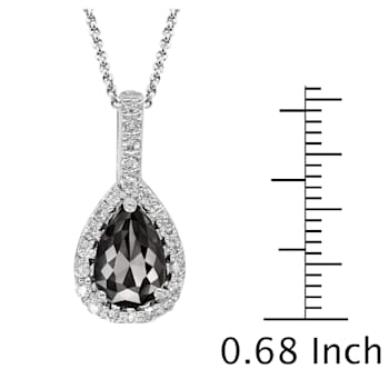 Black and White Diamond Halo Pendant Pear Drop in 14K White Gold With
Chain (1.25 Cttw)