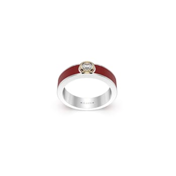 Red Enamel and Lab Diamond Ring In Sterling Silver