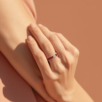 Red Enamel and Lab Diamond Ring In Sterling Silver