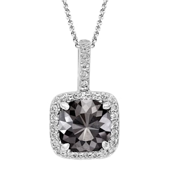 Black Diamond Round White Diamond Halo Pendant With Chain In 14k White
Gold  2.78ctw Cushion Shape