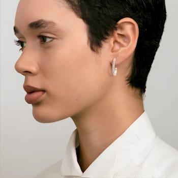 Pink Enamel and Lab Grown Diamonds Hoop Earrings In Sterling Silver