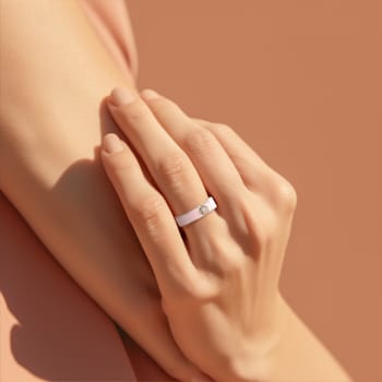 Pink Enamel and Lab Diamond Ring In Sterling Silver
