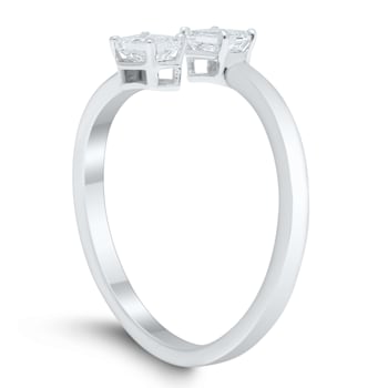 0.50 Ct Two Stone Emerald Cut Sideways Bypass Ring in 14K White Gold.