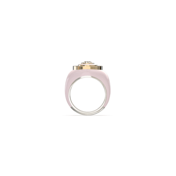 Pink Enamel and Lab Diamond Signet Ring In Sterling Silver
