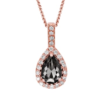 Black and White Diamond Halo Pendant Pear Drop in 14K Rose Gold With
Chain (1.25 Cttw)