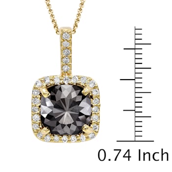 Black Diamond Round White Diamond Halo Pendant With Chain In 14k Yellow
Gold 3.81ctw Cushion Shape