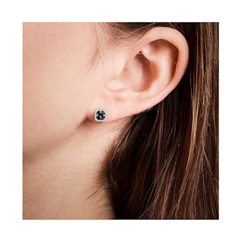 Cushion Shape Black Diamond And Round White Diamond Halo Studs In 14k
White Gold (5.60 Cttw)