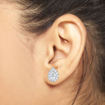 1.00Cttw Center Pear Shaped Lab-Grown Halo Diamond Earrings in 14K White
Gold (F-G, VS-SI, 1 Cttw)