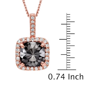 Black Diamond Round White Diamond Halo Pendant With Chain In 14k Rose
Gold 3.81ctw Cushion Shape
