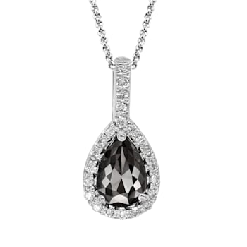 Black and White Diamond Halo Pendant With Chain Pear Drop in 14K White
Gold With Chain (1.41 Cttw)