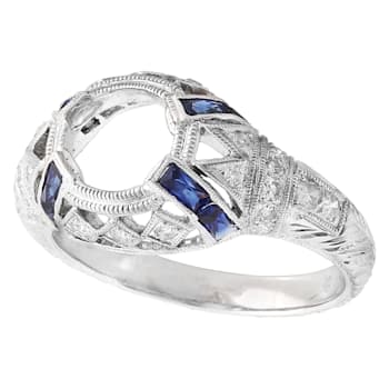 Beverley K 18K White Gold Single Cut Diamond and Sapphire Mount (CENTER
NOT INCLUDED)