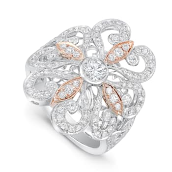 Beverley K 14K White and Rose Gold 0.90ctw Diamond Two Tone Floral Ring