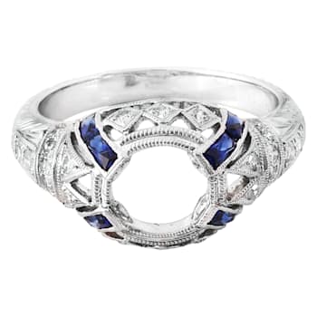Beverley K 18K White Gold Single Cut Diamond and Sapphire Mount (CENTER
NOT INCLUDED)
