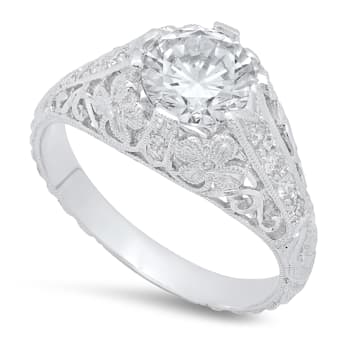 Beverley K 14K White Gold 0.21ctw Diamond Ring Set with a Cubic Zirconia Center
