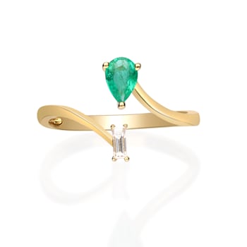 Gin and Grace 14K Yellow Gold Zambian Emerald Ring with Diamonds