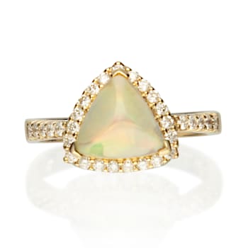 Gin & Grace 14K Yellow Gold Real Diamond Ring (I1) with Natural
Ethiopian Opal