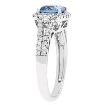 Gin & Grace 14K White Gold Aquamarine Ring with Diamond