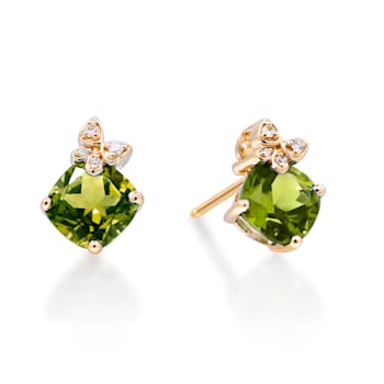 Gin & Grace 10K Yellow Gold Genuine Peridot and Real Diamond (I1) Earring