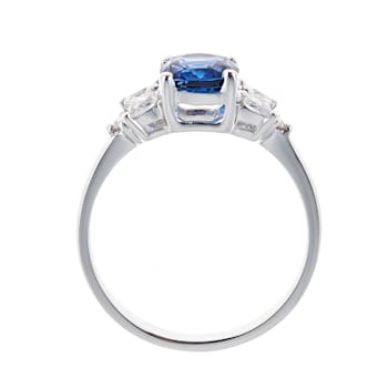 Gin & Grace 18K White Gold Diamond Ring with Blue Sapphire