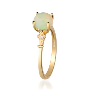 Gin & Grace 14K Yellow Gold White Ethiopian Opal with Diamond (I1) Ring