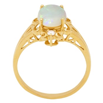 Gin & Grace 14K Yellow Gold Real Diamond Anniversary Ring (I1) with
Natural Australian Opal