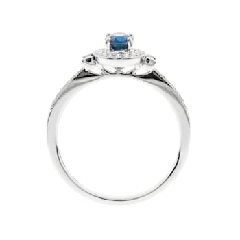 Gin & Grace 10K White Gold Real Diamond Ring (I1) with Natural Blue Sapphire