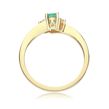 Gin and Grace 10K Yellow Gold Natural Zambian Emerald Ring with Natural Diamonds