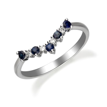 Gin & Grace 10K White Gold Real Diamond Ring (I1) with Natural Blue Sapphire