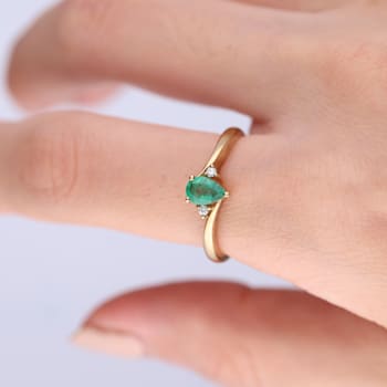 Gin and Grace 10K Yellow Gold Natural Zambian Emerald Ring with Natural Diamonds
