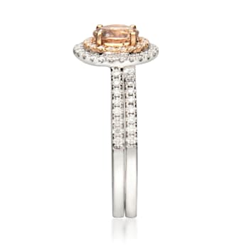 Gin & Grace 14K Two Tone Gold Real Diamond Ring (I1) with Genuine Morganite