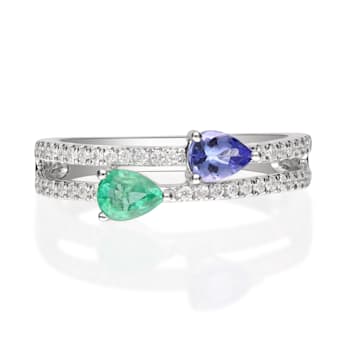 Gin and Grace 18K White Gold Natural Zambian Emerald & Tanzanite
Ring with Real Diamonds