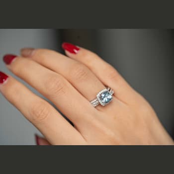 Gin & Grace 14K White Gold Blue Aquamarine With Diamond Ring