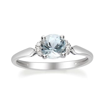 Gin & Grace 14K White Gold Blue Aquamarine with Diamond Ring