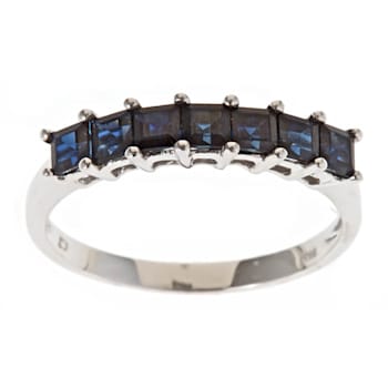Gin & Grace 14K White Gold Ring with Natural Princess Cut Blue Sapphire